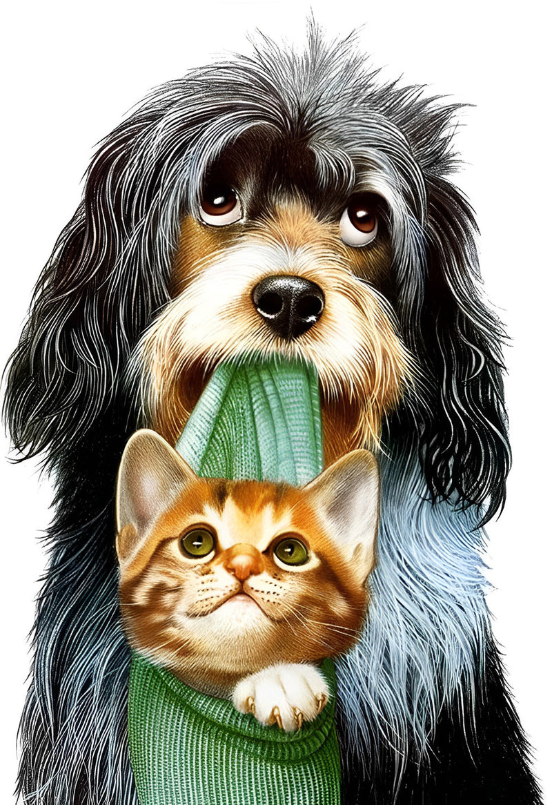 Dog with a Cat in the Mouth Diamond Painting