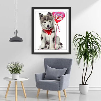 Husky Puppy and Balloon of Love Diamond Painting