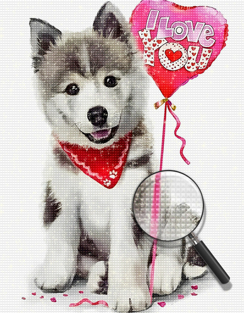 Husky Puppy and Balloon of Love Diamond Painting