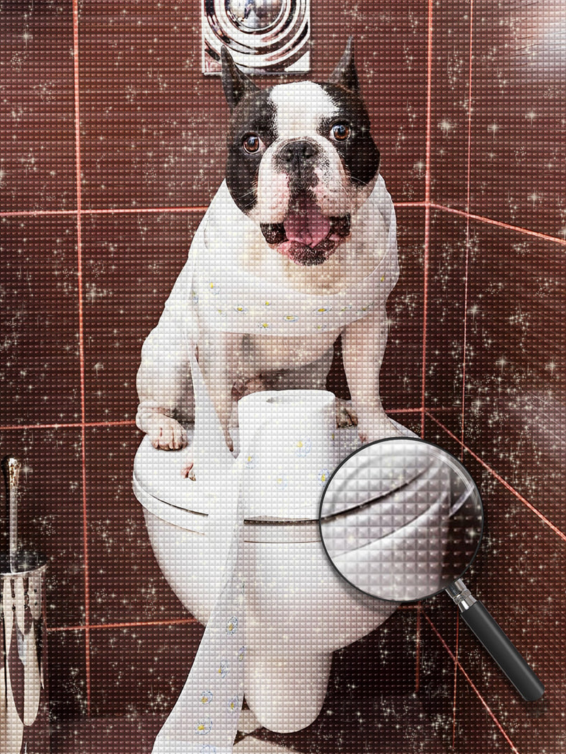 Bulldog Dog at the Toilet Diamond Painting