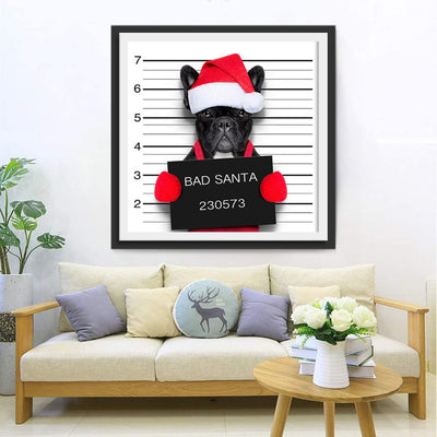 Black Bulldog Dog Mean Santa Claus 5D DIY Diamond Painting Kits