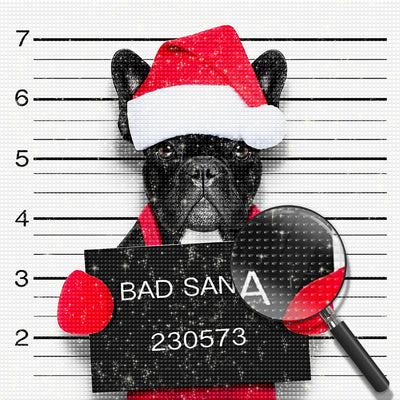 Black Bulldog Dog Mean Santa Claus 5D DIY Diamond Painting Kits