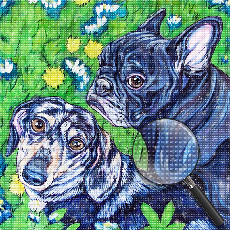 Bulldog and Dachshund on the Grass 5D DIY Diamond Painting Kits