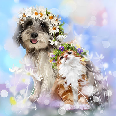 Grey-White Dog with Flower Crown 5D DIY Diamond Painting Kits