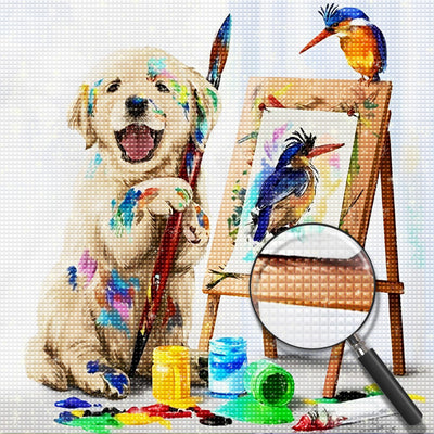 Genius painter Little Golden Retriever Diamond Painting