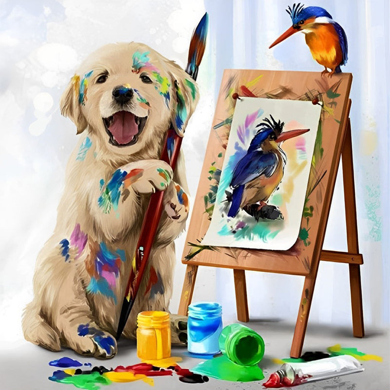 Genius painter Little Golden Retriever Diamond Painting