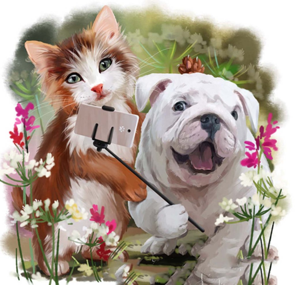 Puppy and Kitten Selfie Diamond Painting