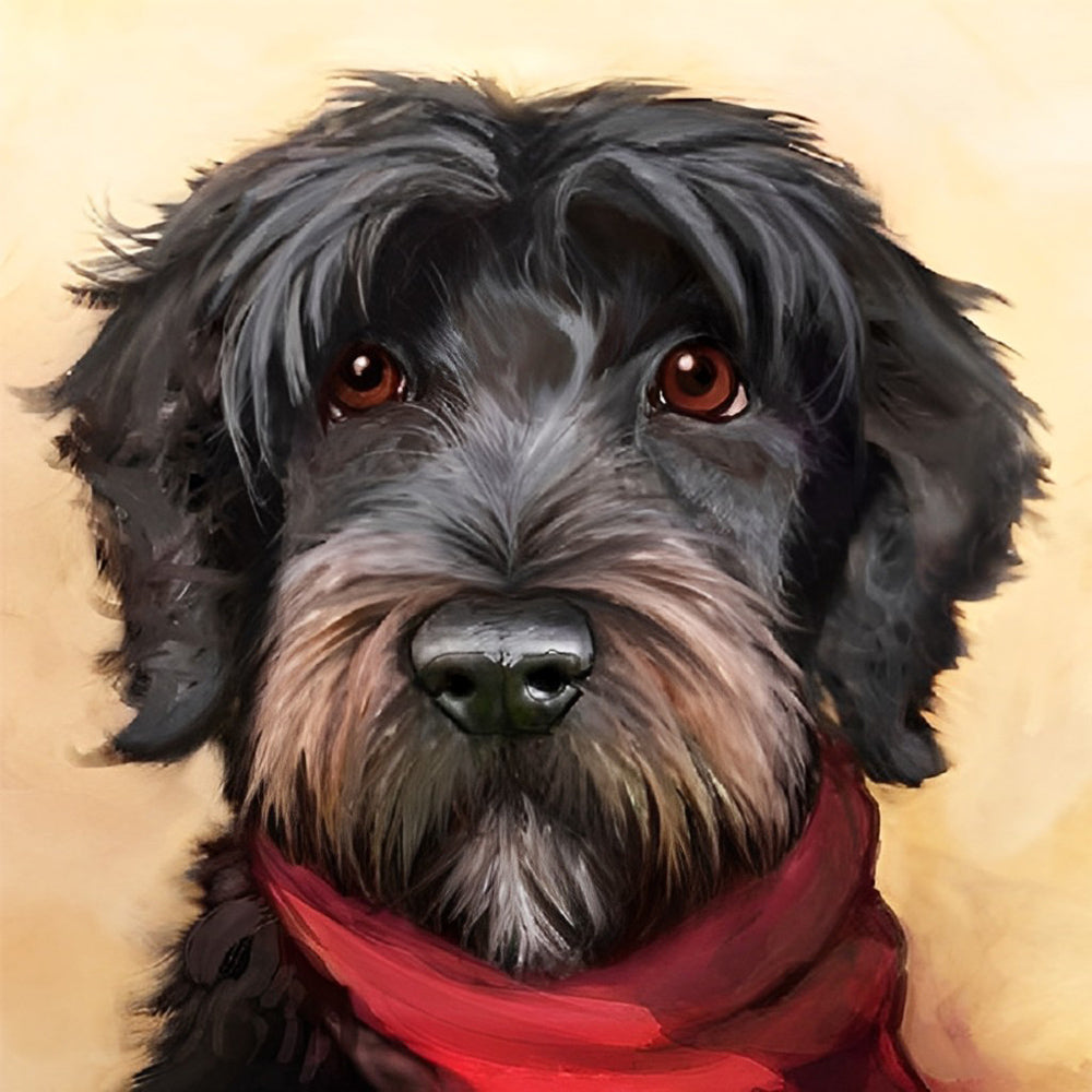 Black Dog with a Red Scarf Diamond Painting