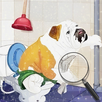 Bulldog Dog in the Toilet Diamond Painting