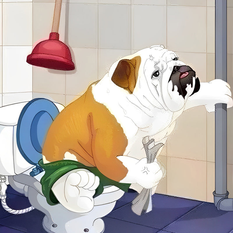 Bulldog Dog in the Toilet Diamond Painting