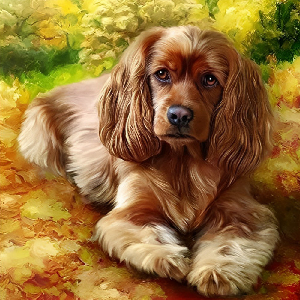 Cocker Spaniel Dog and Yellow Flowers Diamond Painting