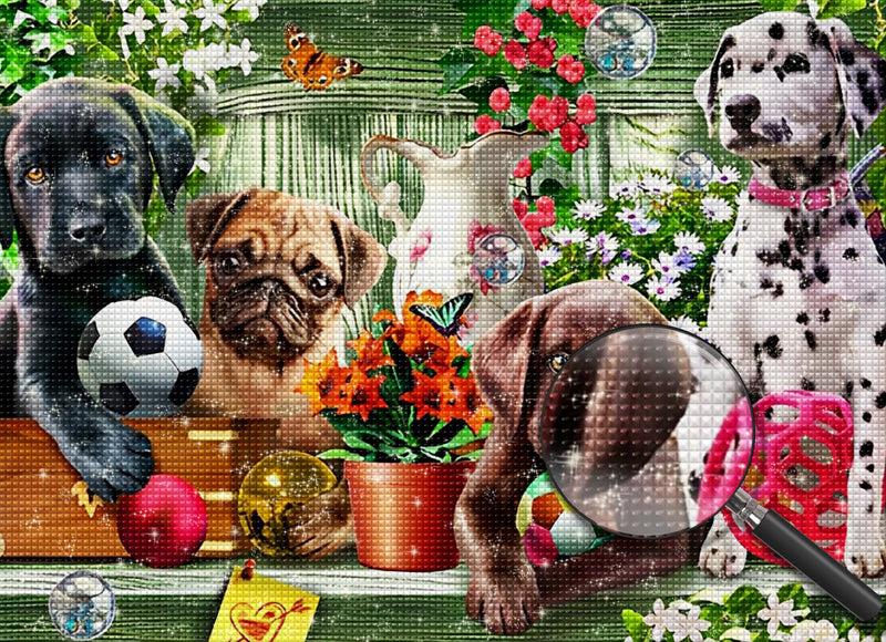 Puppies and football Diamond Painting