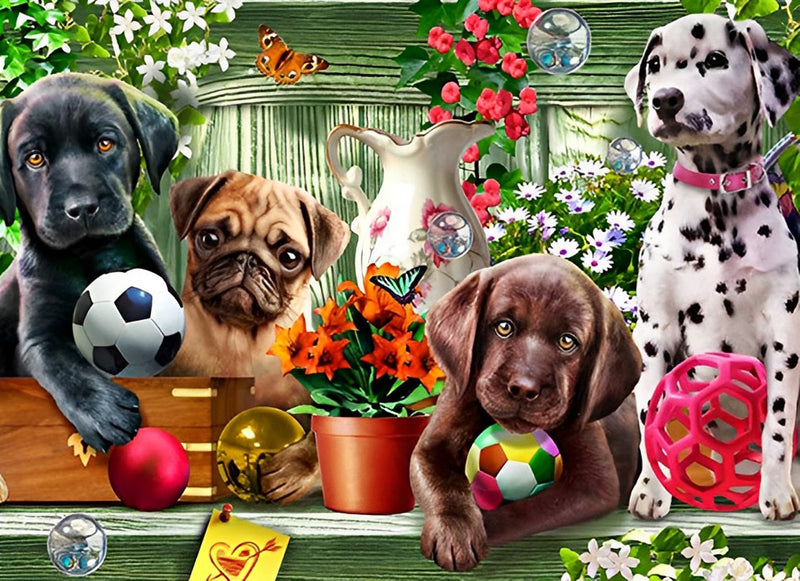 Puppies and football Diamond Painting