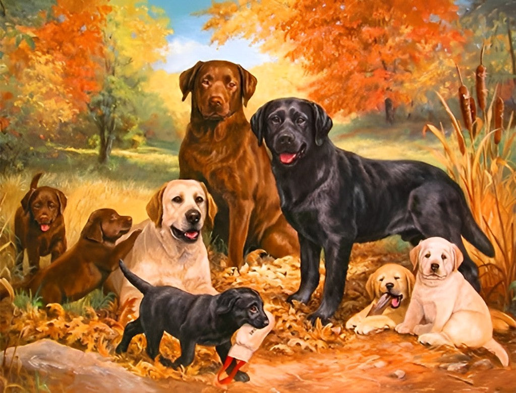 Dogs and Autumn Leaves Diamond Painting