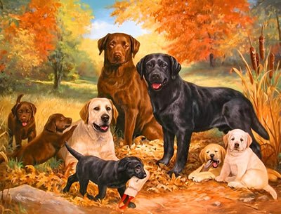 Dogs and Autumn Leaves 5D DIY Diamond Painting Kits