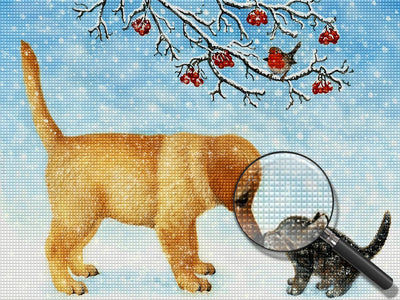 Golden Retriever Puppy and Kitten on the Snow 5D DIY Diamond Painting Kits