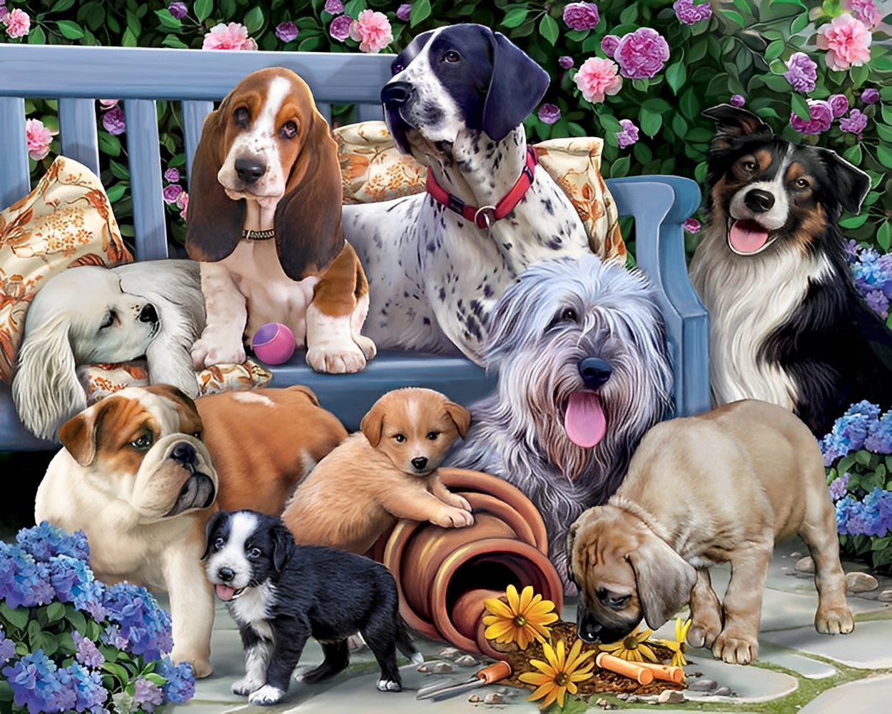 Dogs in Garden Diamond Painting
