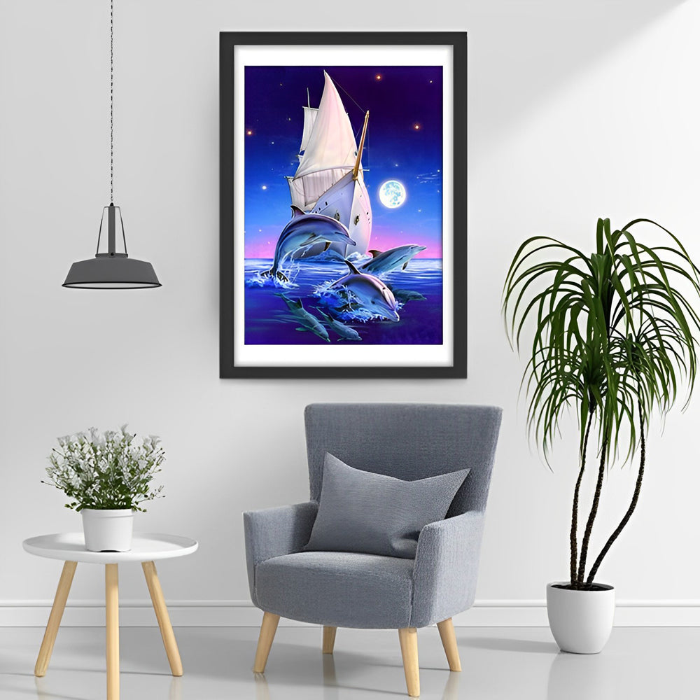 Dolphin and Sailing Boat Diamond Painting
