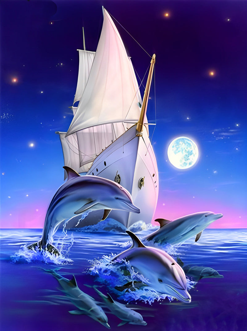 Dolphin and Sailing Boat 5D DIY Diamond Painting Kits