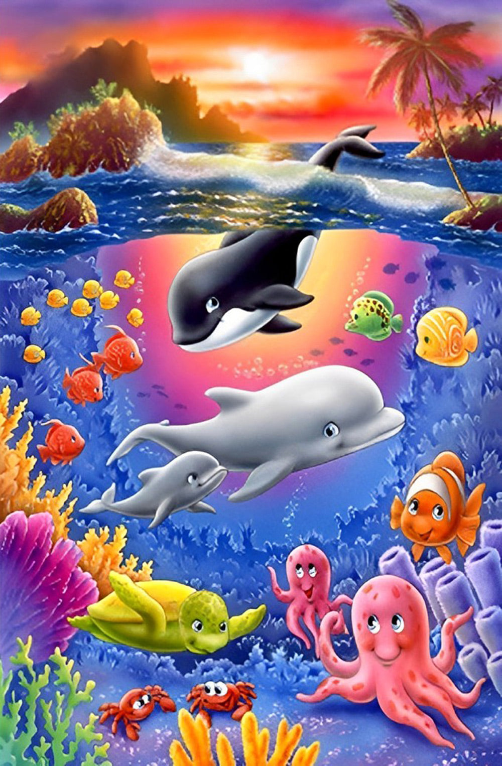 Dolphins and Whale Cartoon Diamond Painting