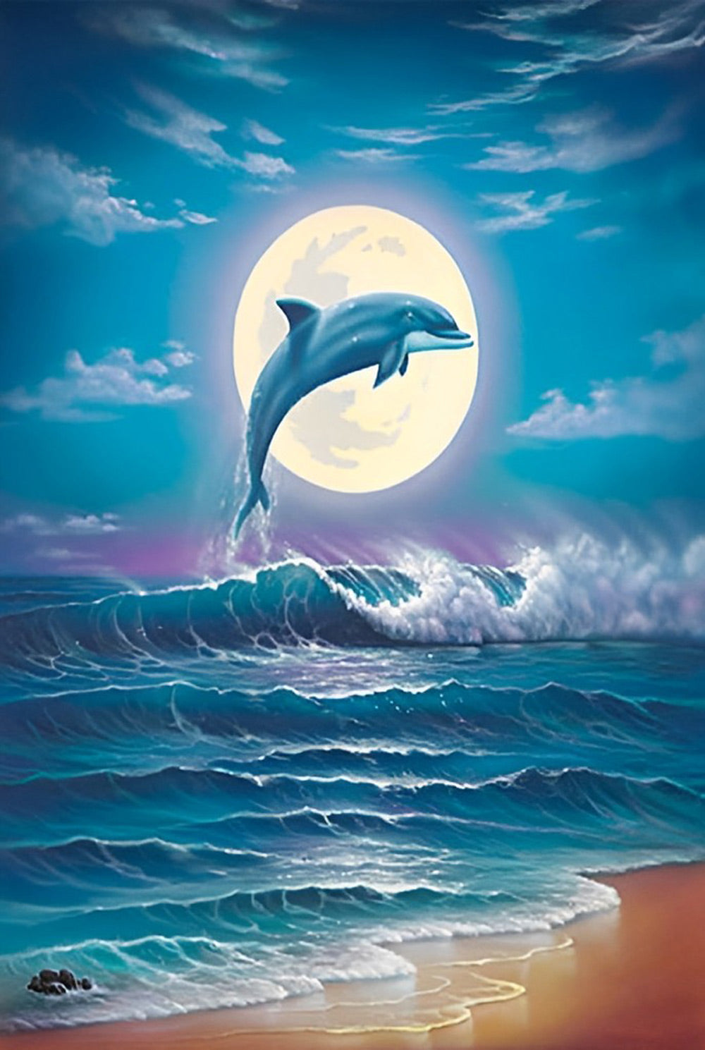 Dolphin and Moon Drawn Diamond Painting