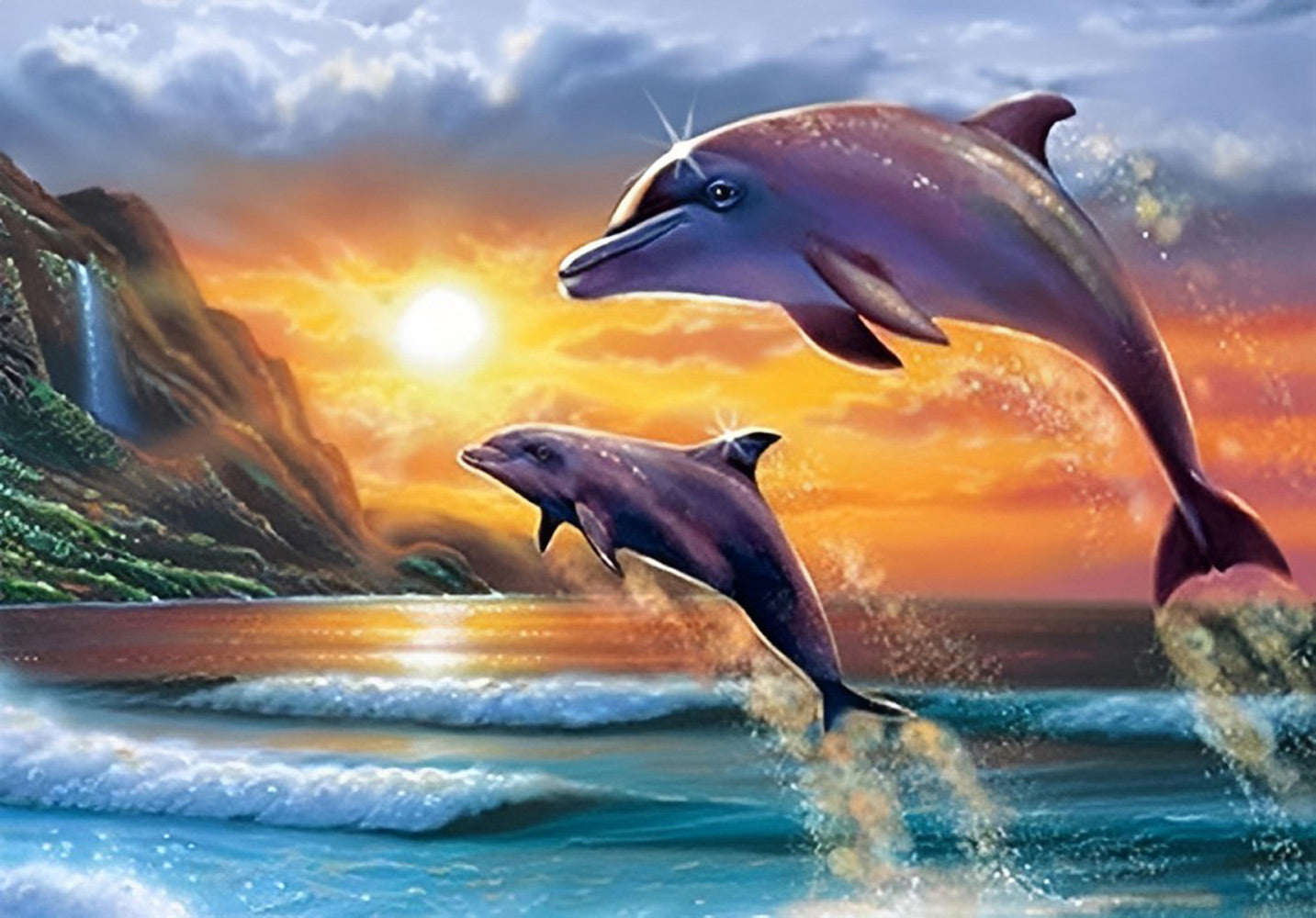 Dolphins and the Rising Sun Diamond Painting