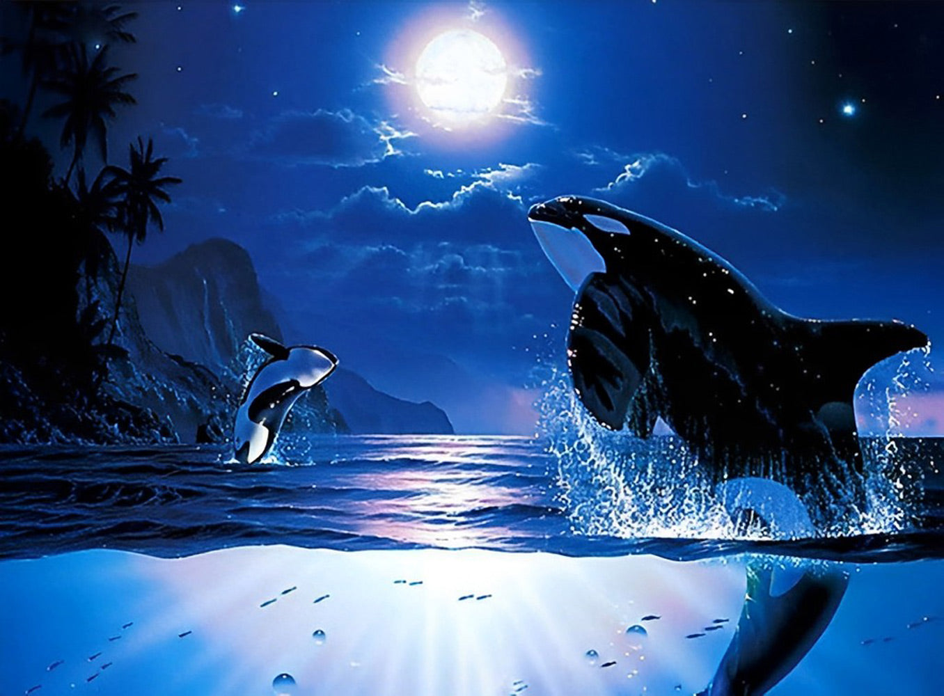 Orcas Jumping Out of the Sea Diamond Painting