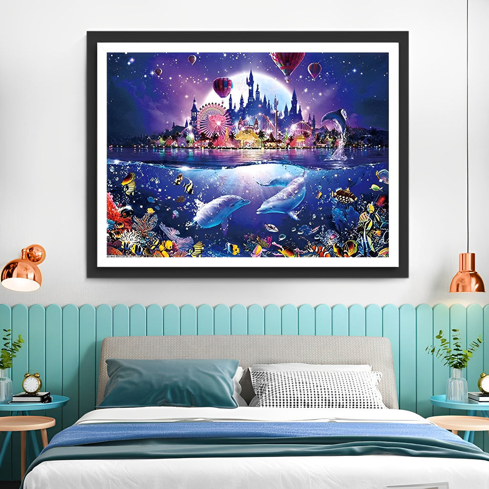 Dolphins, Castle and Hot Air Balloons Diamond Painting