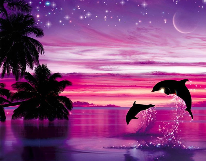 Dolphins and the Purple Sky Diamond Painting