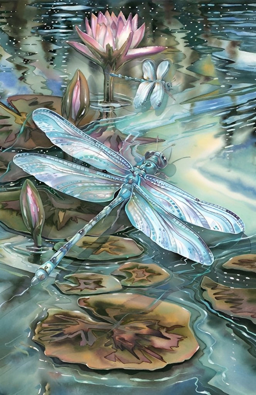 Silver Dragonfly and Lotus Diamond Painting
