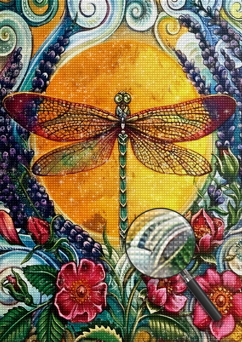 Flowers and Dragonfly Multicolor 5D DIY Diamond Painting Kits