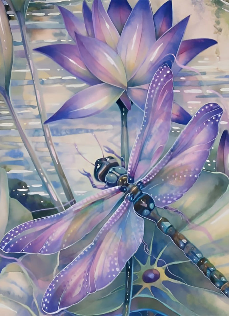 Purple Dragonfly and Lotus 5D DIY Diamond Painting Kits