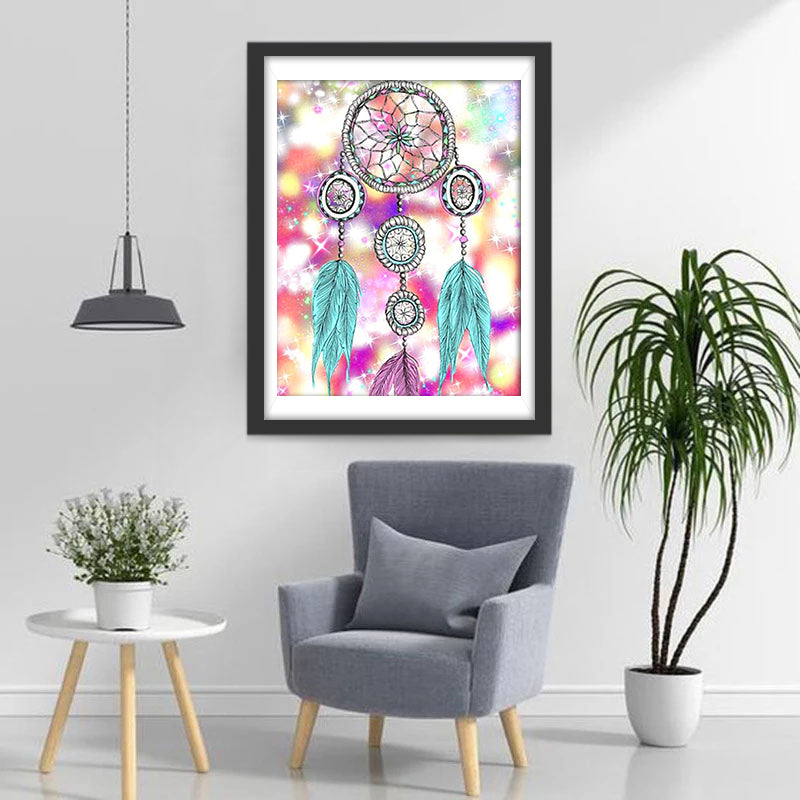 Dream Catcher with Pink and Blue Feathers Diamond Painting