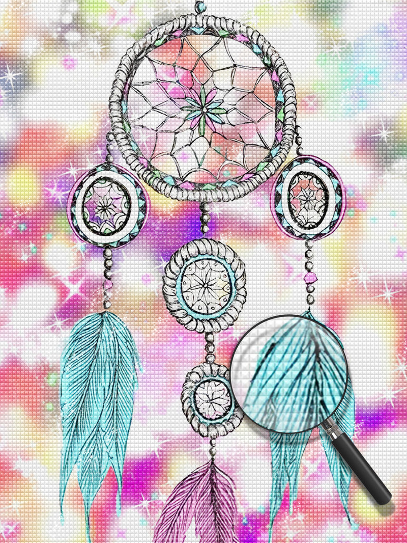 Dream Catcher with Pink and Blue Feathers Diamond Painting