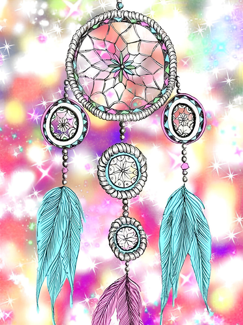 Dream Catcher with Pink and Blue Feathers Diamond Painting