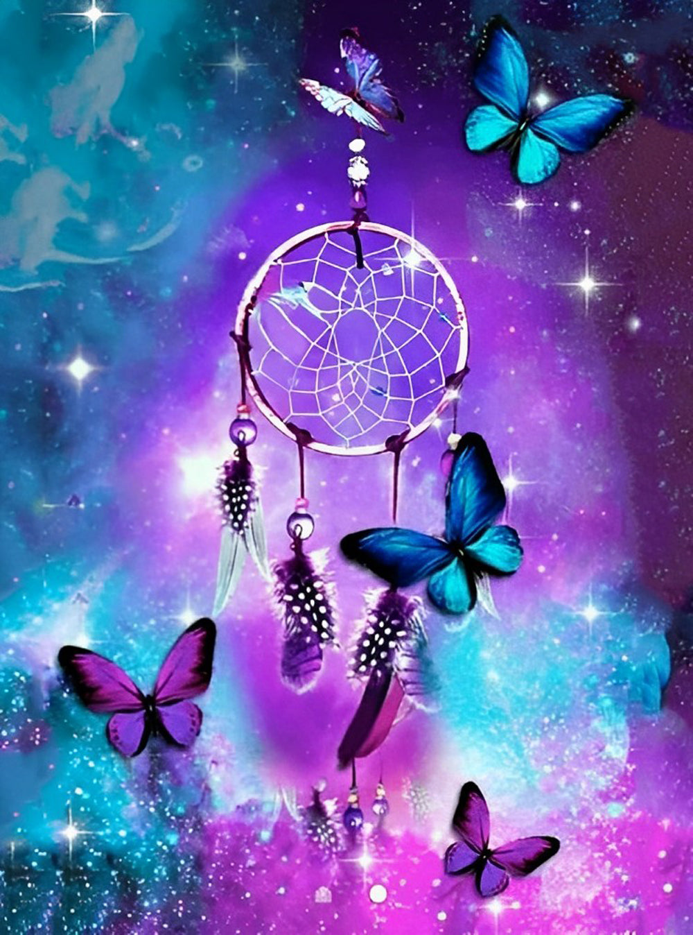 Purple and Blue Dream Catcher and Butterflies Diamond Painting