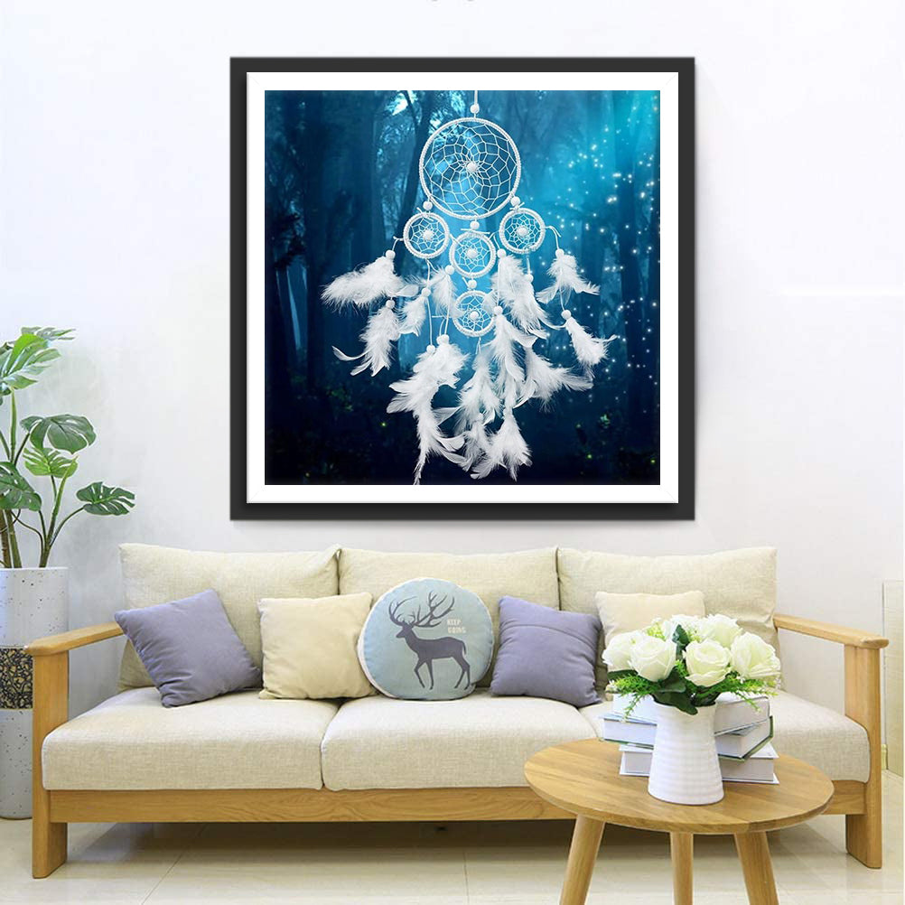 White Dreamcatcher in the Forest Diamond Painting