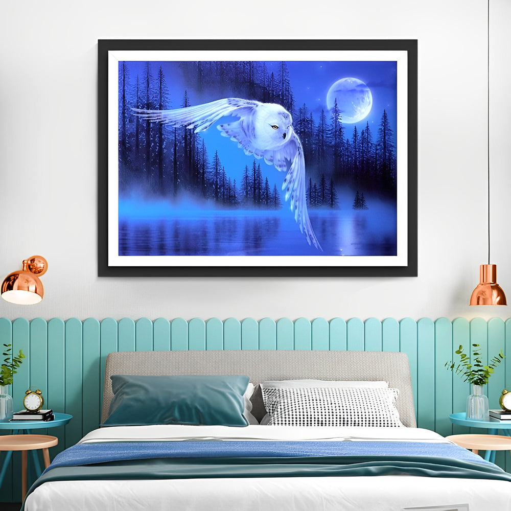 Flying Owl and Clear Moon Diamond Painting