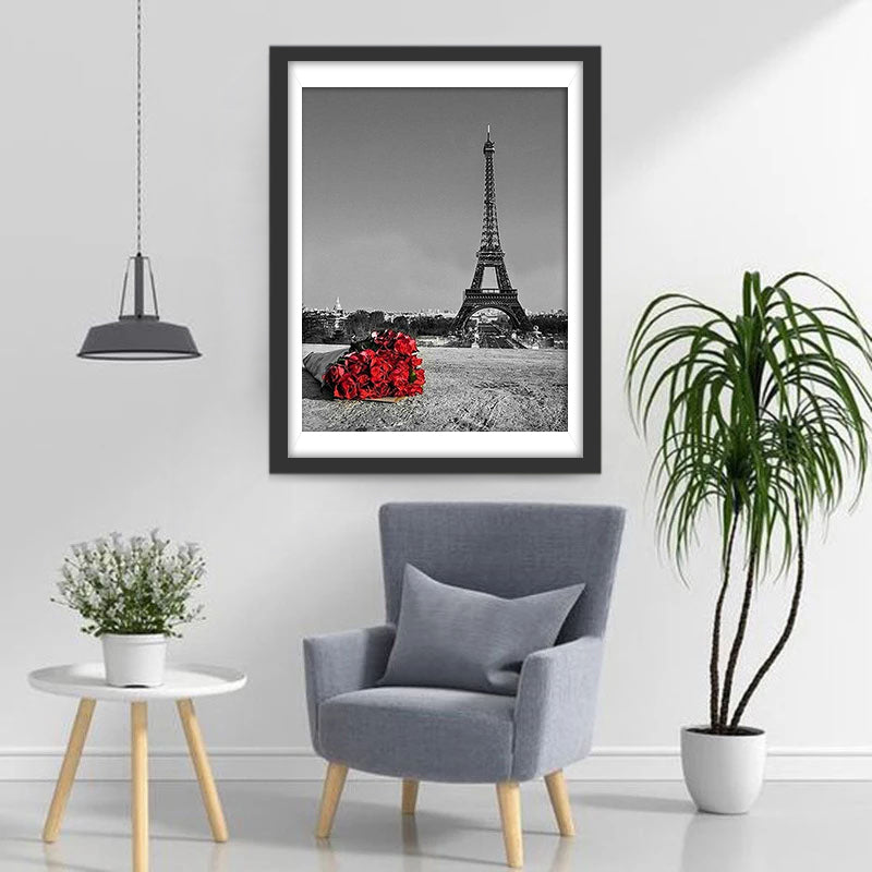 Eiffel and Red Roses Diamond Painting