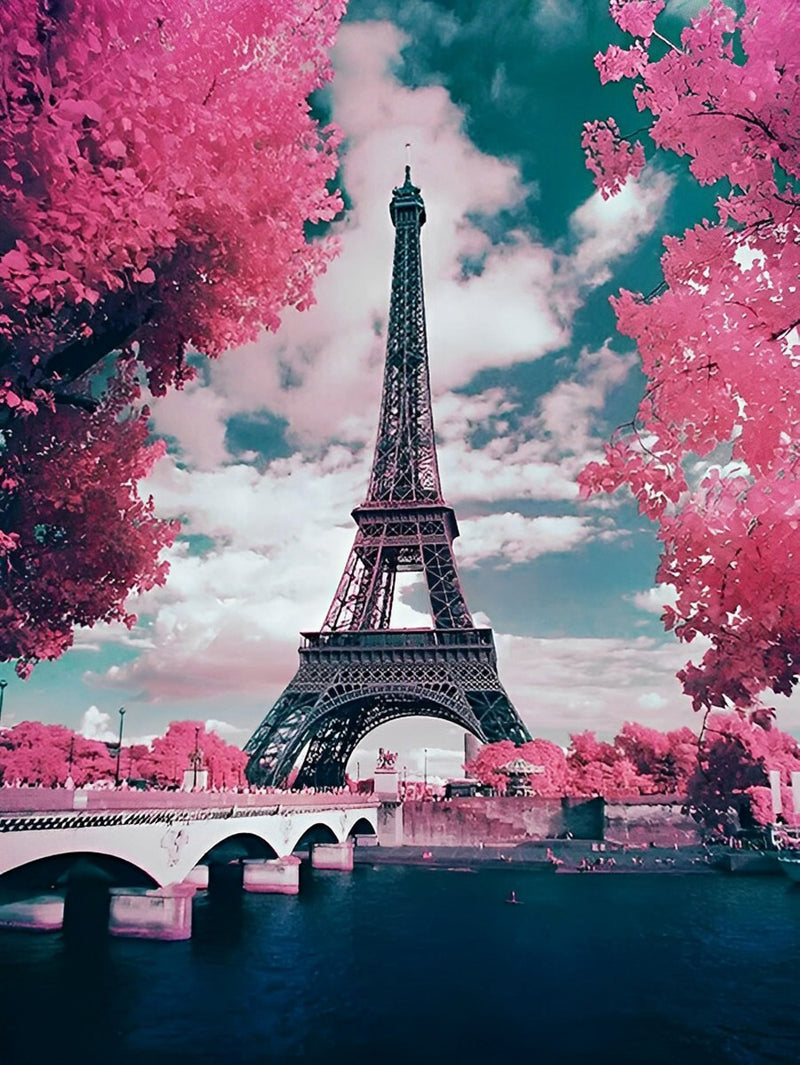 Eiffel and Pink Tree Diamond Painting