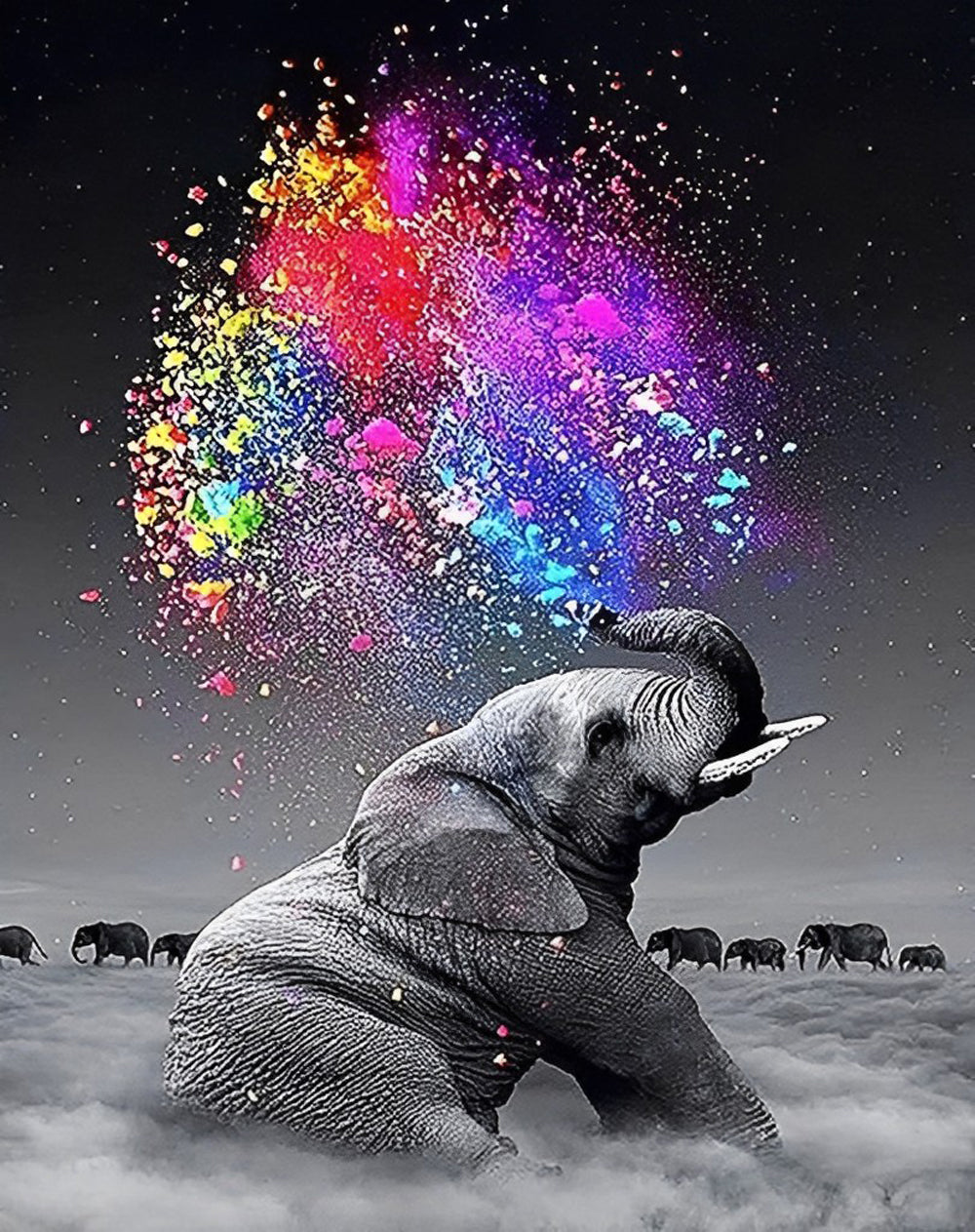 Rainbow Pulverizing Elephant Diamond Painting