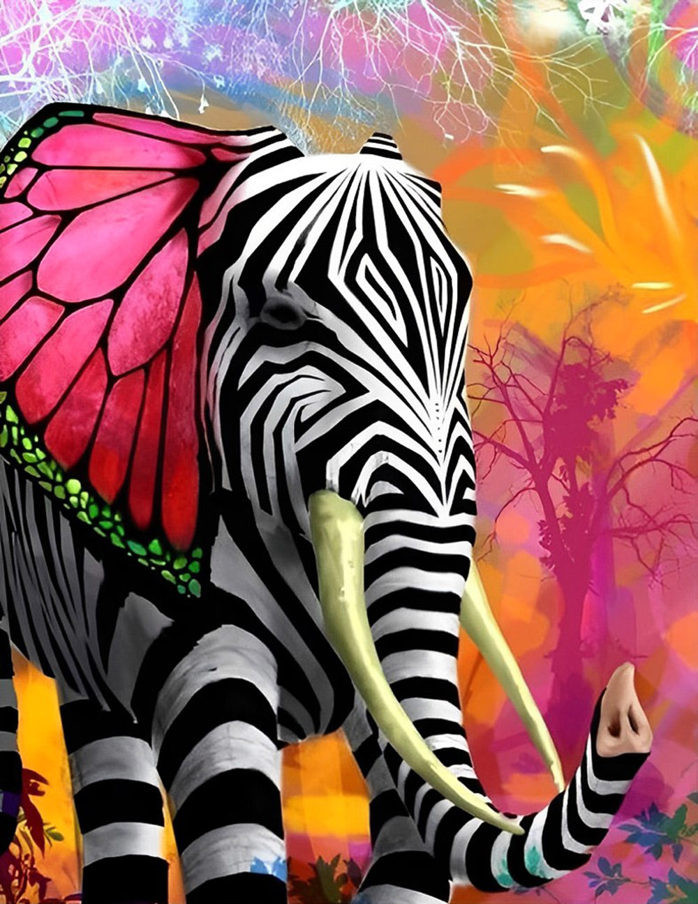 Zebra Striped Elephant Diamond Painting