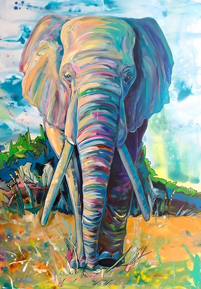 Colorful Elephant on the Lawn 5D DIY Diamond Painting Kits