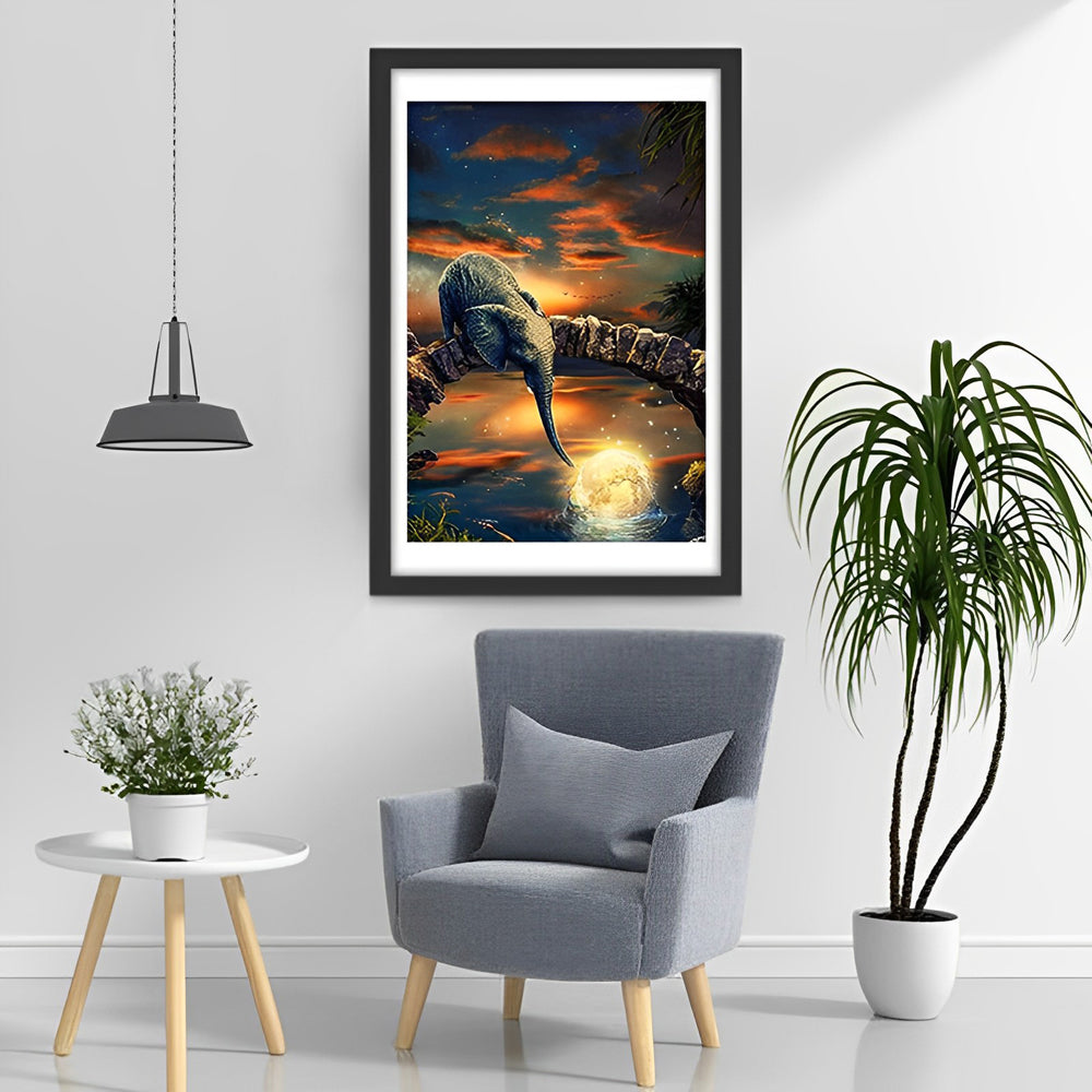 Elephant Fishing for the Moon Diamond Painting
