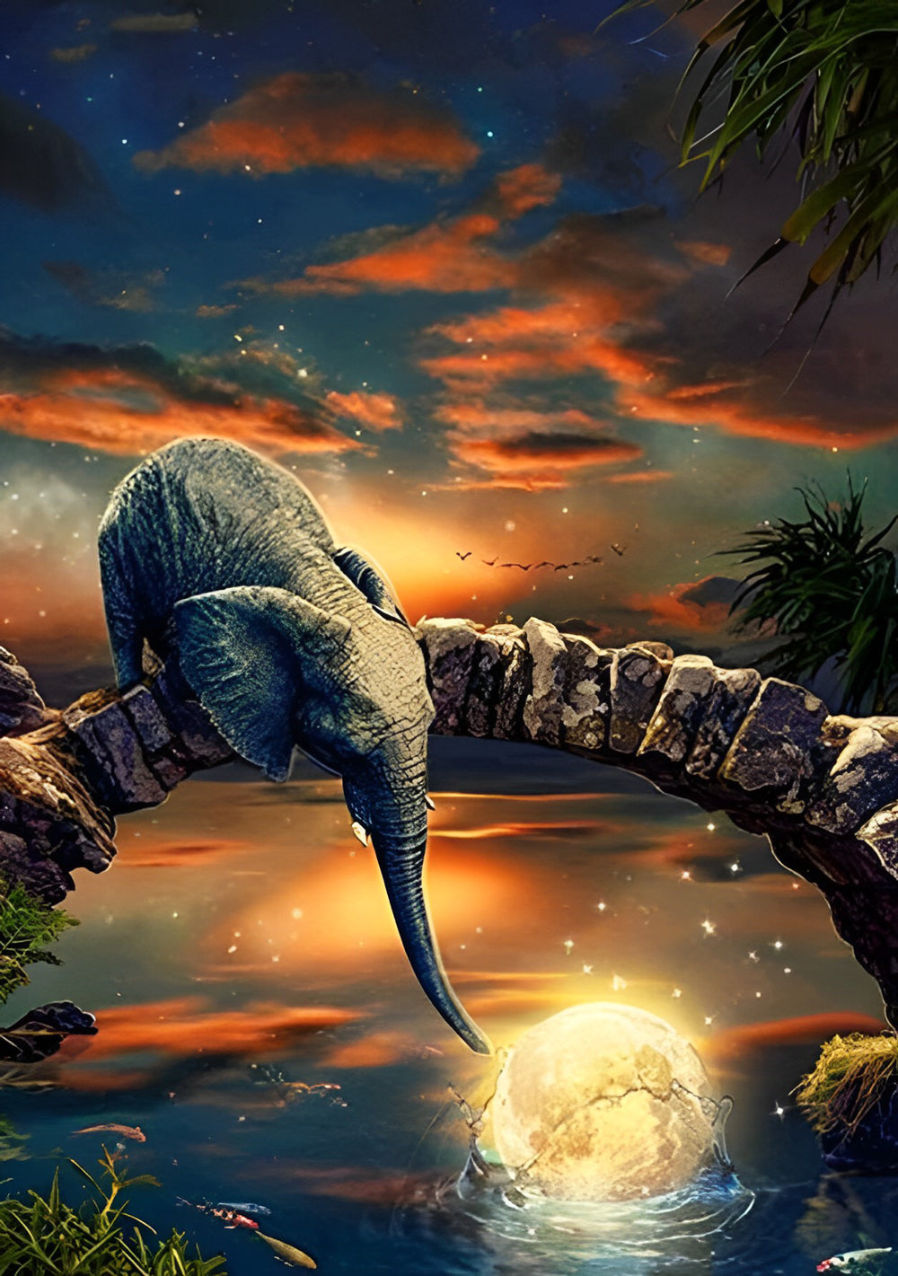 Elephant Fishing for the Moon Diamond Painting