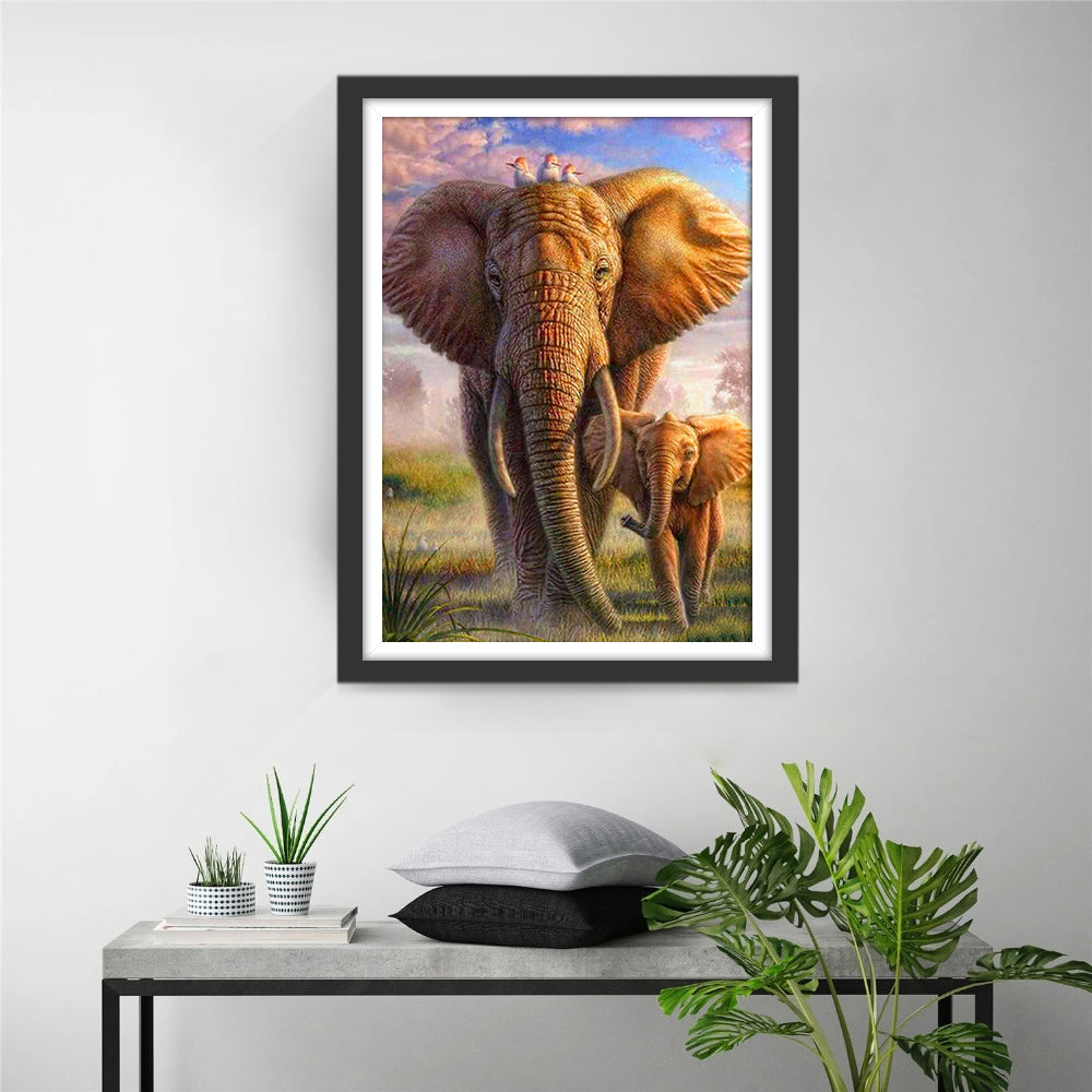 Elephants and Birds Animal Diamond Painting