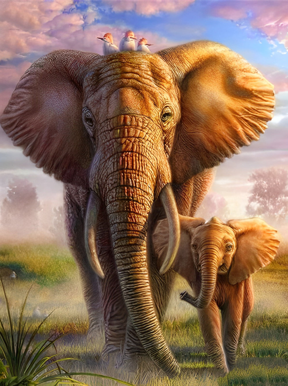 Elephants and Birds Animal Diamond Painting