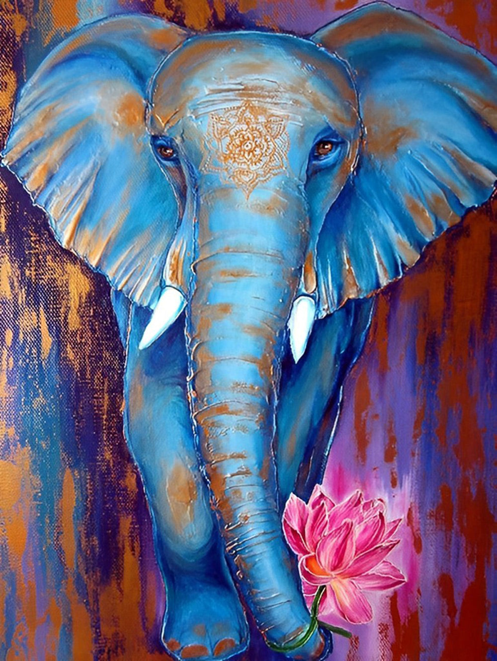 Blue Elephant and Lotus Diamond Painting
