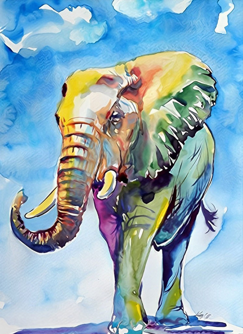 Multicolored Elephant and Blue Sky Diamond Painting