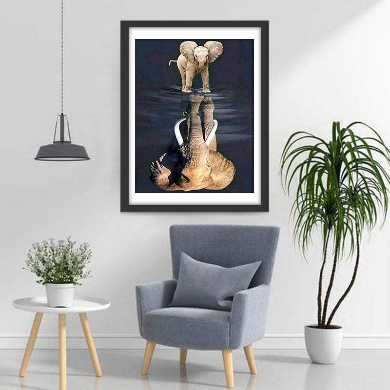 Little Elephant and Elephant in the Reflection Diamond Painting